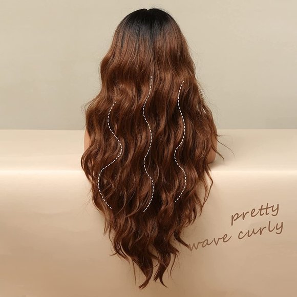 Auburn Brown with Dark Roots Lace Front Wig - Picture 3 of 4